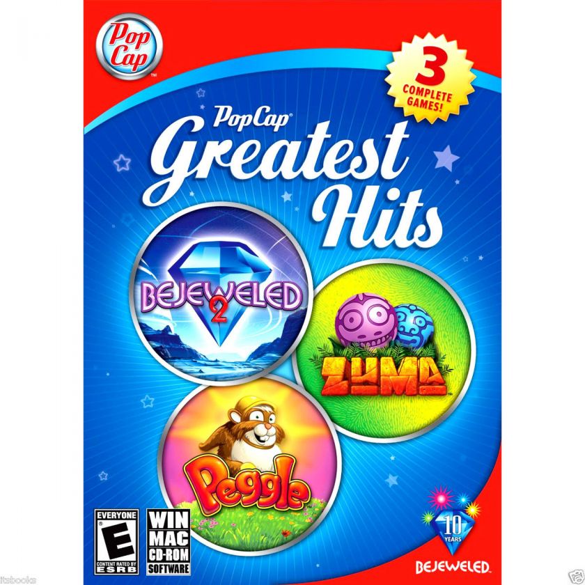   Greatest Hits   Bejeweled 2, Peggle, Zuma (PC) three games new  sealed