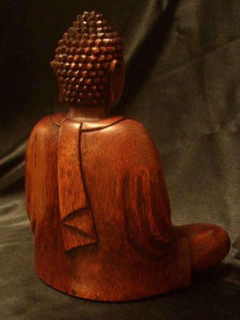 Wood Carving Seated Altar Wooden Meditating Buddha  