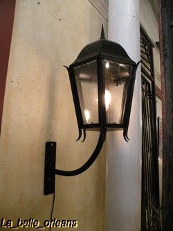 LARGE FRENCH WROUGHT IRON AND GLASS ENTRANCE LANTERN.  