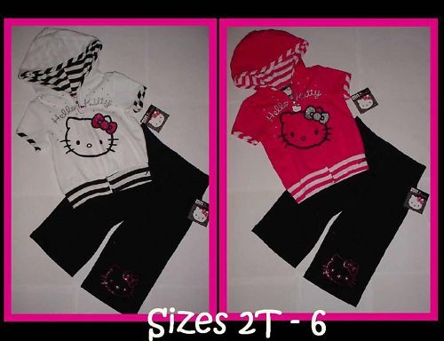 New HELLO KITTY 2 Piece Hoodie & Capri Set 2T 3T 4 5 6  