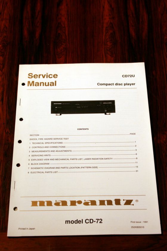 Marantz CD 72 CD Player Service Manual *Original*  