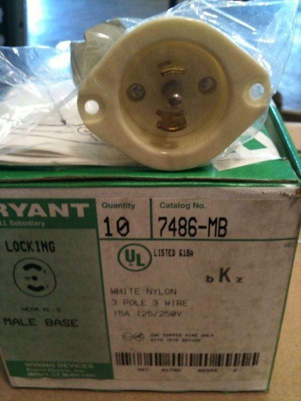 BRYANT 7486 MB Locking Male Base NEMA ML 3 15A 10 pcs.  