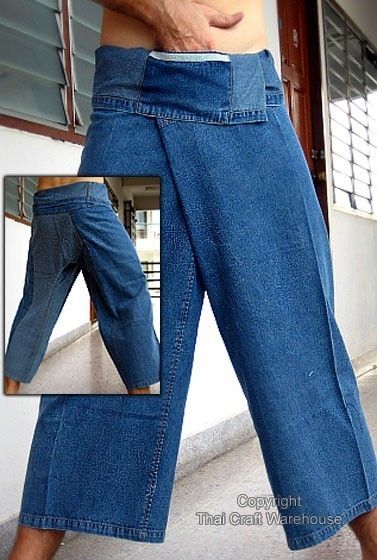 DENIM JEAN Material Fisherman Pants w/ Fold Down Pocket  