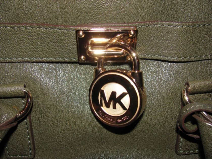 MICHAEL KORS LEATHER HAMILTON LODEN GREEN SATCHEL TOTE BAG PURSE FLAP 