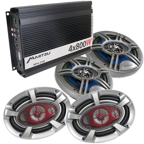 Channels 800W Car Amplifier 2 6x9 Two 6.5 Speakers Bundle Amp Amps 