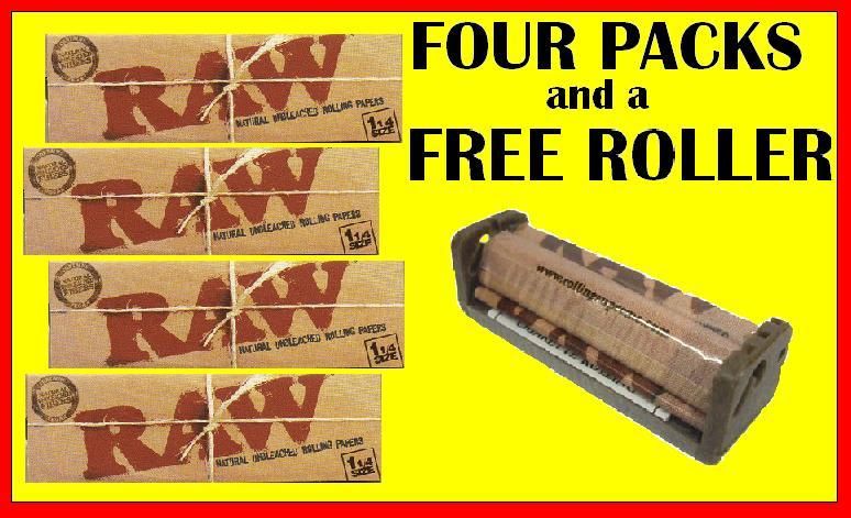 4pks RAW 1.25 rolling papers+ Hemp plastic roll machine  