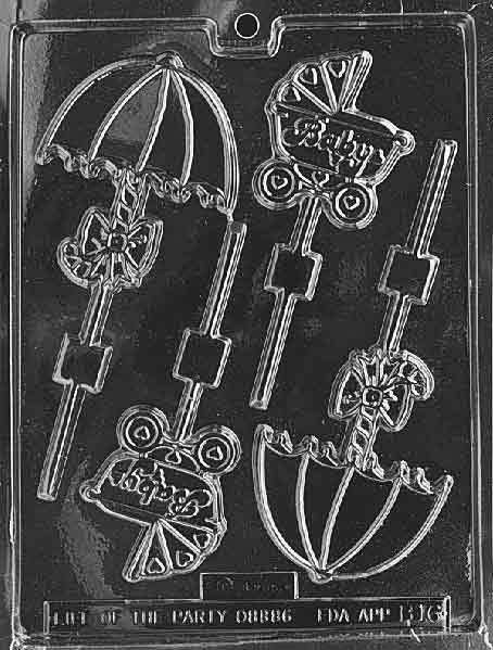 Baby CARRIAGE AND UMBRELLA LOLLIE Chocolate Candy Mold Soap B 20 & B 