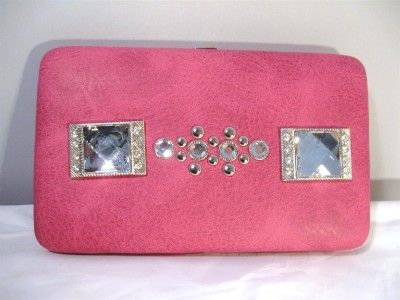 Hot Pink Western Cowgirl Rhinestone Flat Thick Checkbook Billfold 