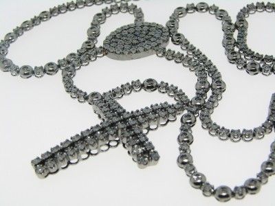 MENS BLACK GOLD FINISH ROSARY DIAMOND CHAIN NECKLACE 4C  