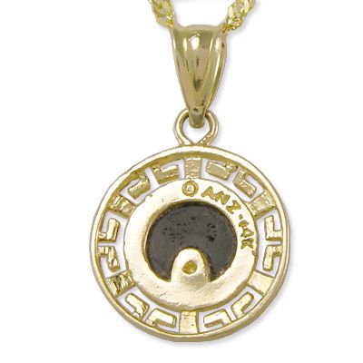 14k Solid Yellow Gold Black Onyx Greek Design Pendant & Singapore 14K 