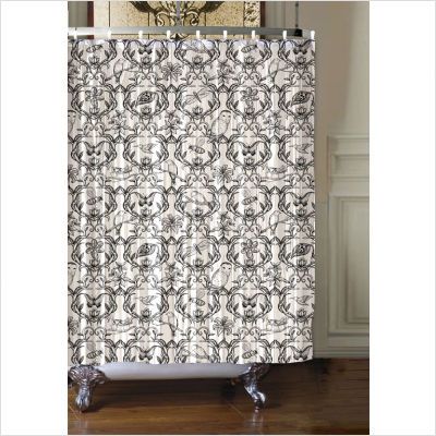 Nature Damask Shower Curtain in Black and White with Wipe off Markers 