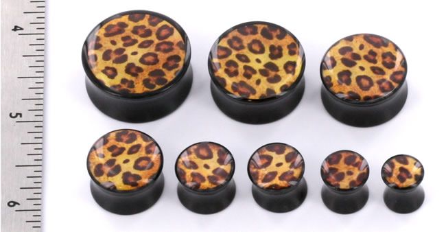 LEOPARD PRINT on BLACK Double Flare Plug   Price Per 1  