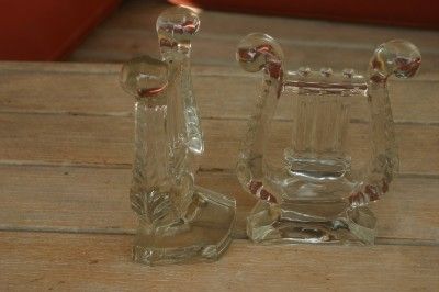 Fostoria Glass Harp Book Ends  