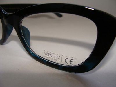 Cat Eye Vintage Look Clear Lens Blue Black Glasses Retro 50s 