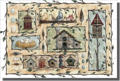 Jensen Kitchen Birdhouse Bird Accent Ceramic Tile Mural  