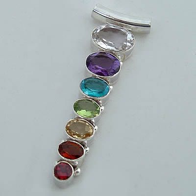 Gemstone Crystal CHAKRA Slider Pendant Sterling Silver Large Faceted 