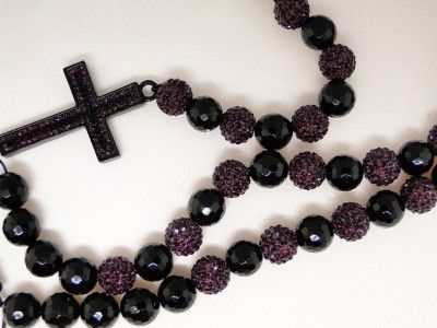 NEW MENS HIP HOP PURPLE SIMULATED DIAMOND MACRAME BEAD STYLE ROSARY 