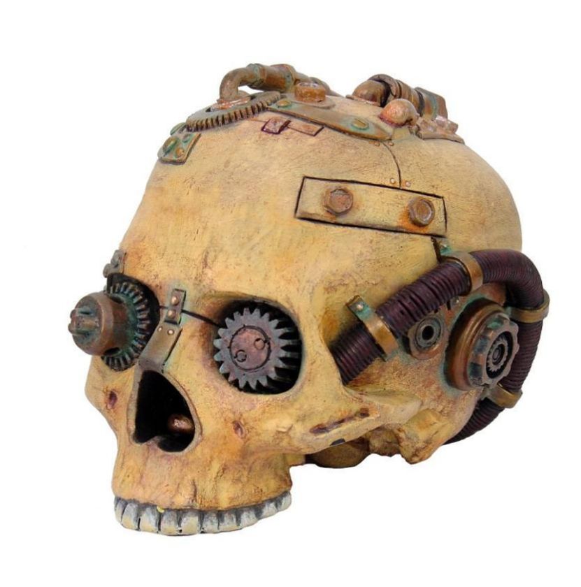 STEAMPUNK ANTIQUE GEAR CYBORG SKULL VICTORIAN VINTAGE STATUE FIGURINE 