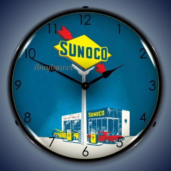 Retro Nostalgic Sunoco Gas Station Sign Lighted Clock  