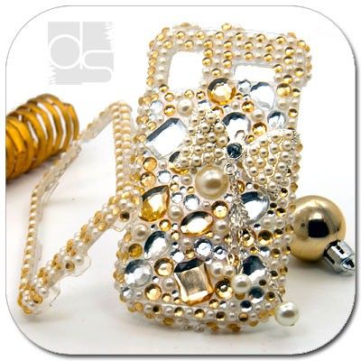 3D Bling Gold Crystal Gem Hard Skin Case Cover For T mobile HTC 