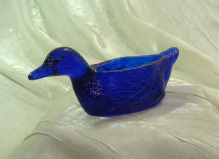 Duck Salt Dip Cobalt Blue Glass Open Cellar with Salt Spoon  