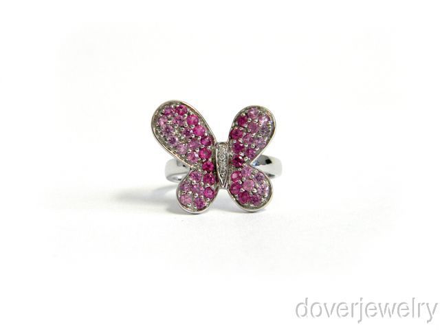 Estate Diamond 1.07ct 18K Gold Pink Sapphire Butterfly Ring NR  