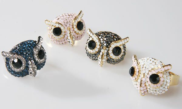 Swarovski Crystal Eyebrow Gold Owl RIng * HEMATITE*  