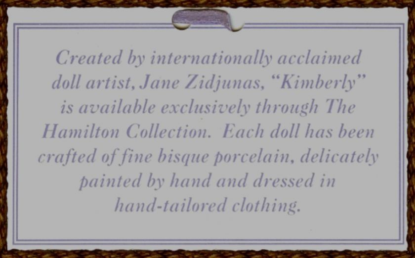 Hamilton Collection Jane Zidjunas Kimberly Doll MIB  