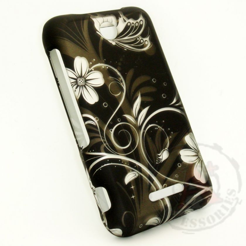 White Flowers Rubberized HARD Protector Case Snap On Phone Cover for 