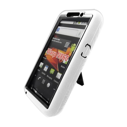 For ZTE Warp Hybrid Hard/Rubber Protector Cover Case Black/White With 