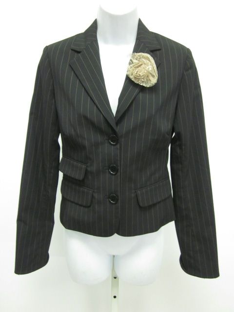 HOW & WEN Black Tan Pinstripe Lace Flower Blazer Sz 2  