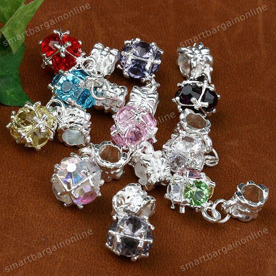 10PC Multicolor Crystal Ball Large Hole Beads Fit Charm  
