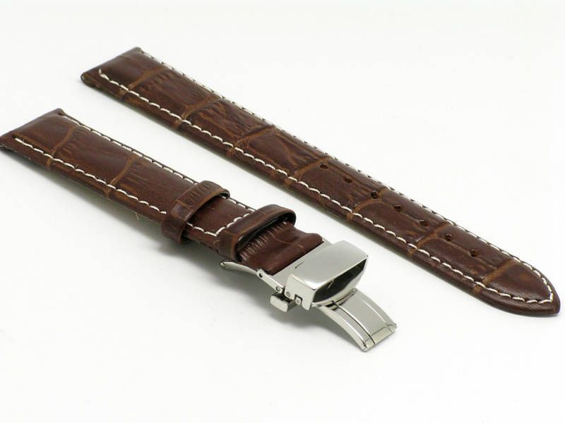 18mm PUSH BUTTON DEPLOYMENT CLASP Leather watch Band  