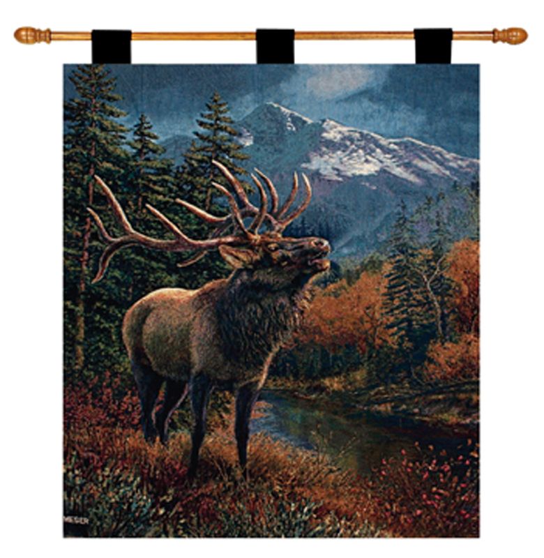 BULL ELK MOUNTAIN LODGE RUSTIC WALL HANGING TAPESTRY  