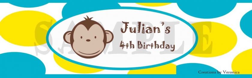 Birthday Mod Monkey Safari WATER BOTTLE LABELS Favor  