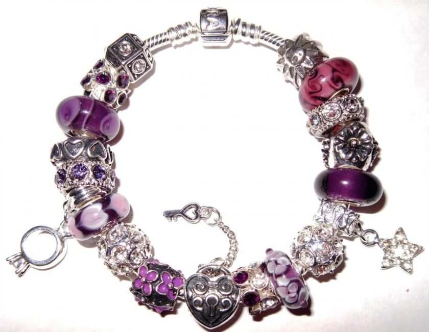 AUTHENTIC PANDORA SILVER 925 BRACELET SET BOX & BAG CLASSIC PURPLE 