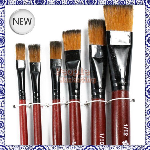 New 6 Brown Nylon Paint Brushes For Artist Supplies P  