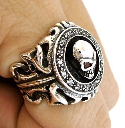 TRIBAL FLAME GEMS SKULL STERLING SILVER MENS RING Sz 13  