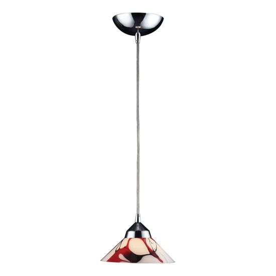 NEW 1 Light Mini Pendant Lighting Fixture, Polished Chrome, Red Cream 