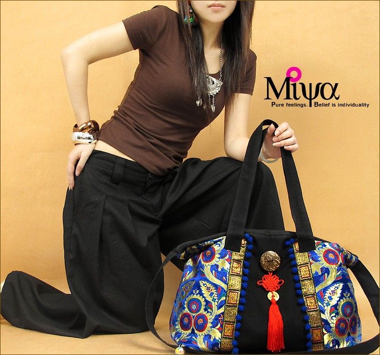   Chinese Stylish Brocade Denim Shoulder Messenger Bag Handbag  