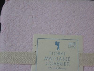 POTTERY BARN KIDS ORGANIC FLORAL MATELASSE COVERLET QUILT~TWIN~PINK 