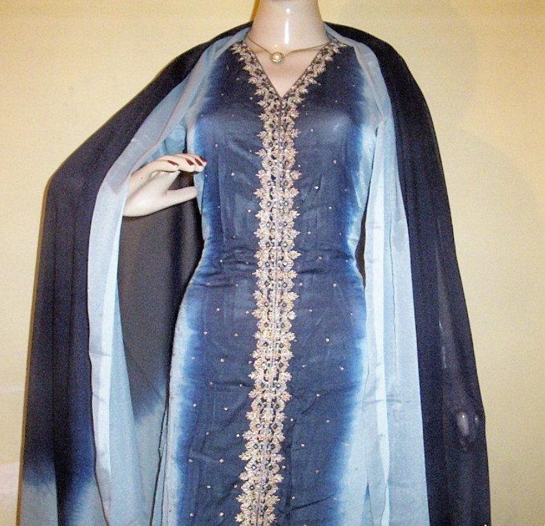 LIGHT BLUE SEQUINS EMBR SARI SALWAR KAMEEZ  