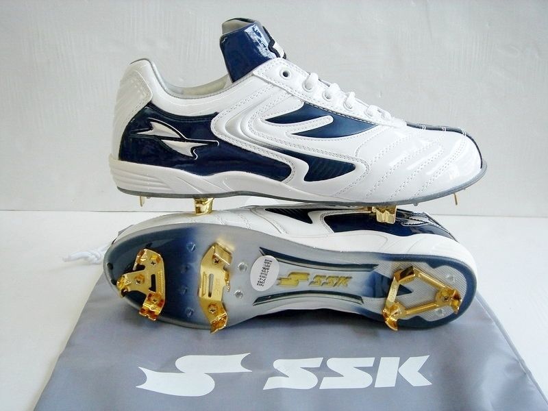 SSK Professional Baseball Metal Cleats White Navy Mens Sz 9 Free Ship 