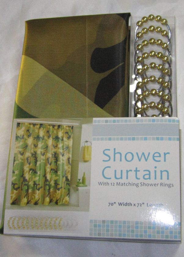 Camouflage (Camo) Fabric Shower Curtain with Beaded Metal Rings