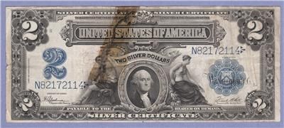 1899 $2 SILVER CERTIFICATE NOTE TWO DOLLAR BILL TWO SILVER DOLLARS 