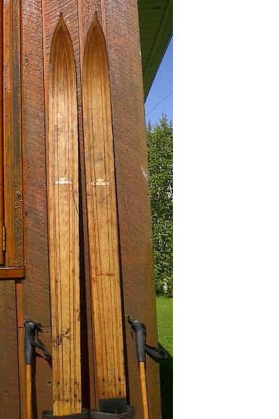 ANTIQUE Wooden Skis 96 Wood Skiis +POLES Ski VERY LONG  