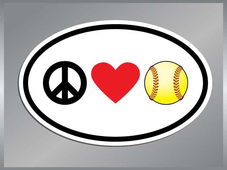 PEACE LOVE SOFTBALL euro style vinyl decal sticker  