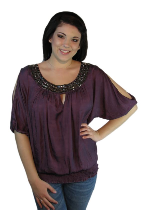 Stunning♥ Tummy Hiding PURPLE/BLACK/TAUPE Plus Size TOP 1X/2X/3X 