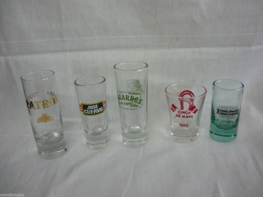 Vintage TEQUILA SHOT GLASSES MEXICO PATRON JOSE CUERVO HERRADURA 