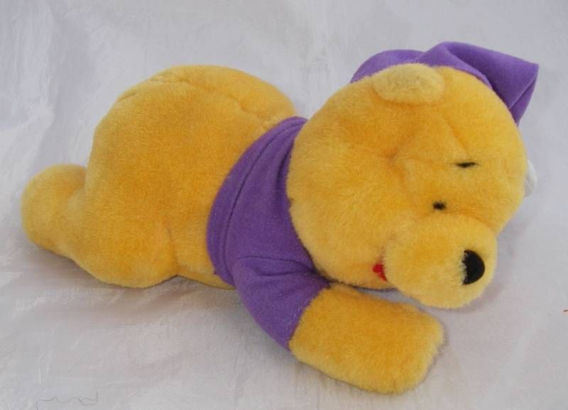 Plush Yellow Winnie the Pooh Purple Nightcap Hat Sleep  